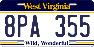 WV license plate 8PA355