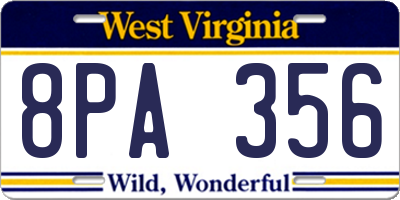WV license plate 8PA356