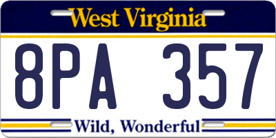 WV license plate 8PA357