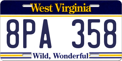 WV license plate 8PA358