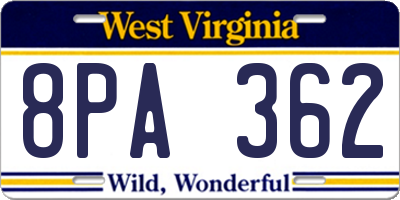 WV license plate 8PA362