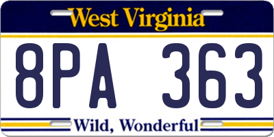WV license plate 8PA363