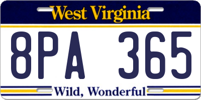 WV license plate 8PA365