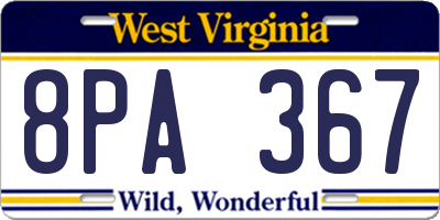 WV license plate 8PA367