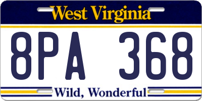WV license plate 8PA368