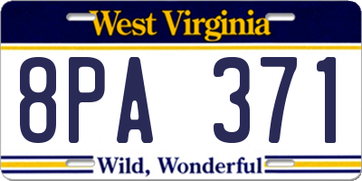 WV license plate 8PA371