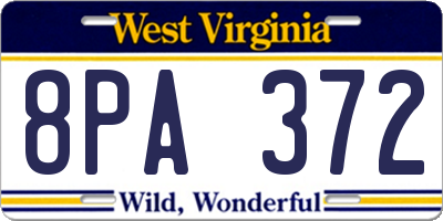 WV license plate 8PA372