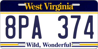 WV license plate 8PA374