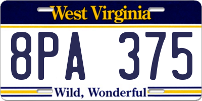 WV license plate 8PA375