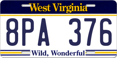 WV license plate 8PA376
