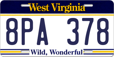 WV license plate 8PA378