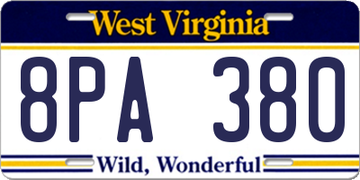 WV license plate 8PA380