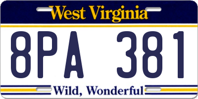 WV license plate 8PA381