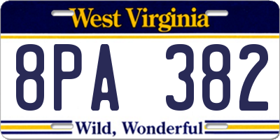 WV license plate 8PA382