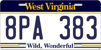 WV license plate 8PA383