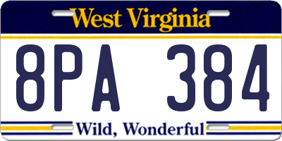 WV license plate 8PA384