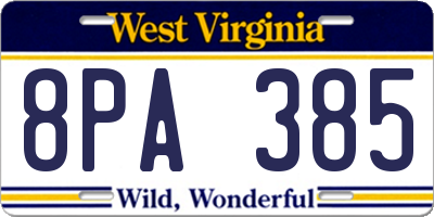 WV license plate 8PA385