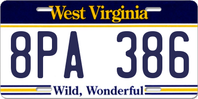 WV license plate 8PA386