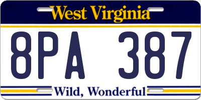 WV license plate 8PA387