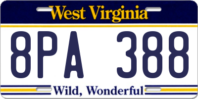 WV license plate 8PA388