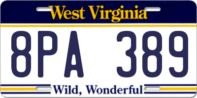WV license plate 8PA389