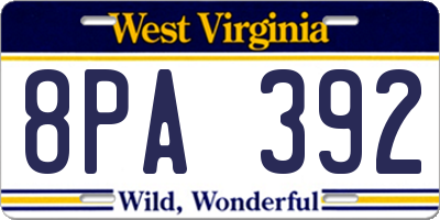 WV license plate 8PA392