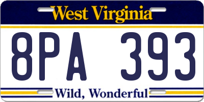 WV license plate 8PA393