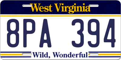 WV license plate 8PA394