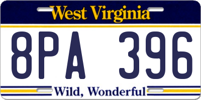 WV license plate 8PA396