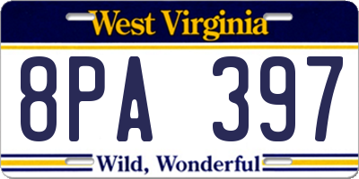 WV license plate 8PA397