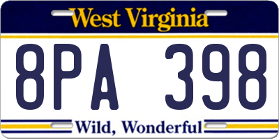 WV license plate 8PA398