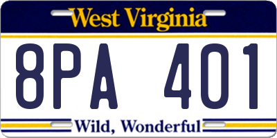 WV license plate 8PA401