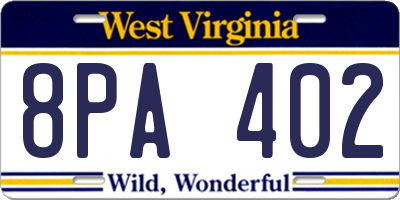 WV license plate 8PA402