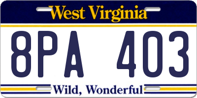 WV license plate 8PA403
