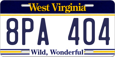 WV license plate 8PA404