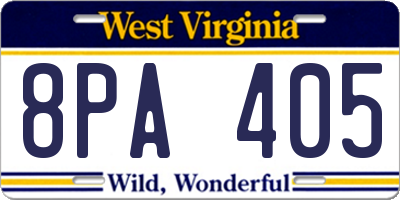 WV license plate 8PA405