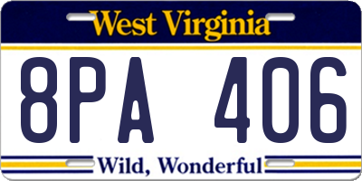 WV license plate 8PA406