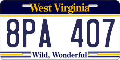 WV license plate 8PA407