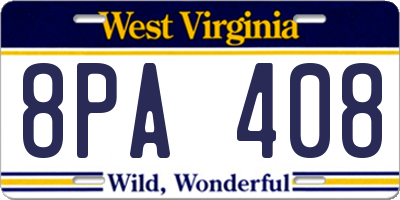 WV license plate 8PA408