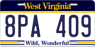 WV license plate 8PA409