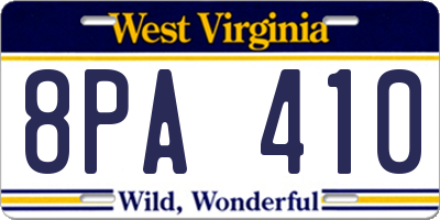 WV license plate 8PA410