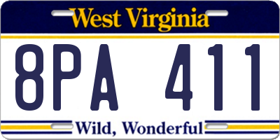 WV license plate 8PA411