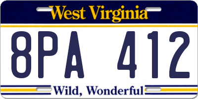 WV license plate 8PA412