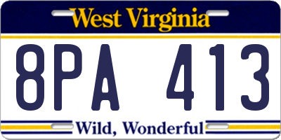 WV license plate 8PA413