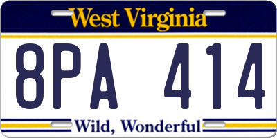 WV license plate 8PA414
