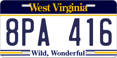 WV license plate 8PA416