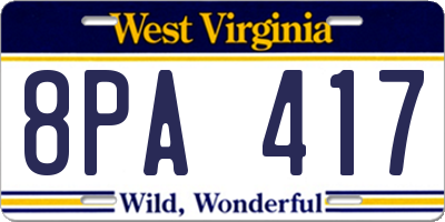 WV license plate 8PA417