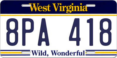 WV license plate 8PA418