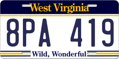 WV license plate 8PA419