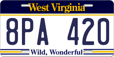 WV license plate 8PA420